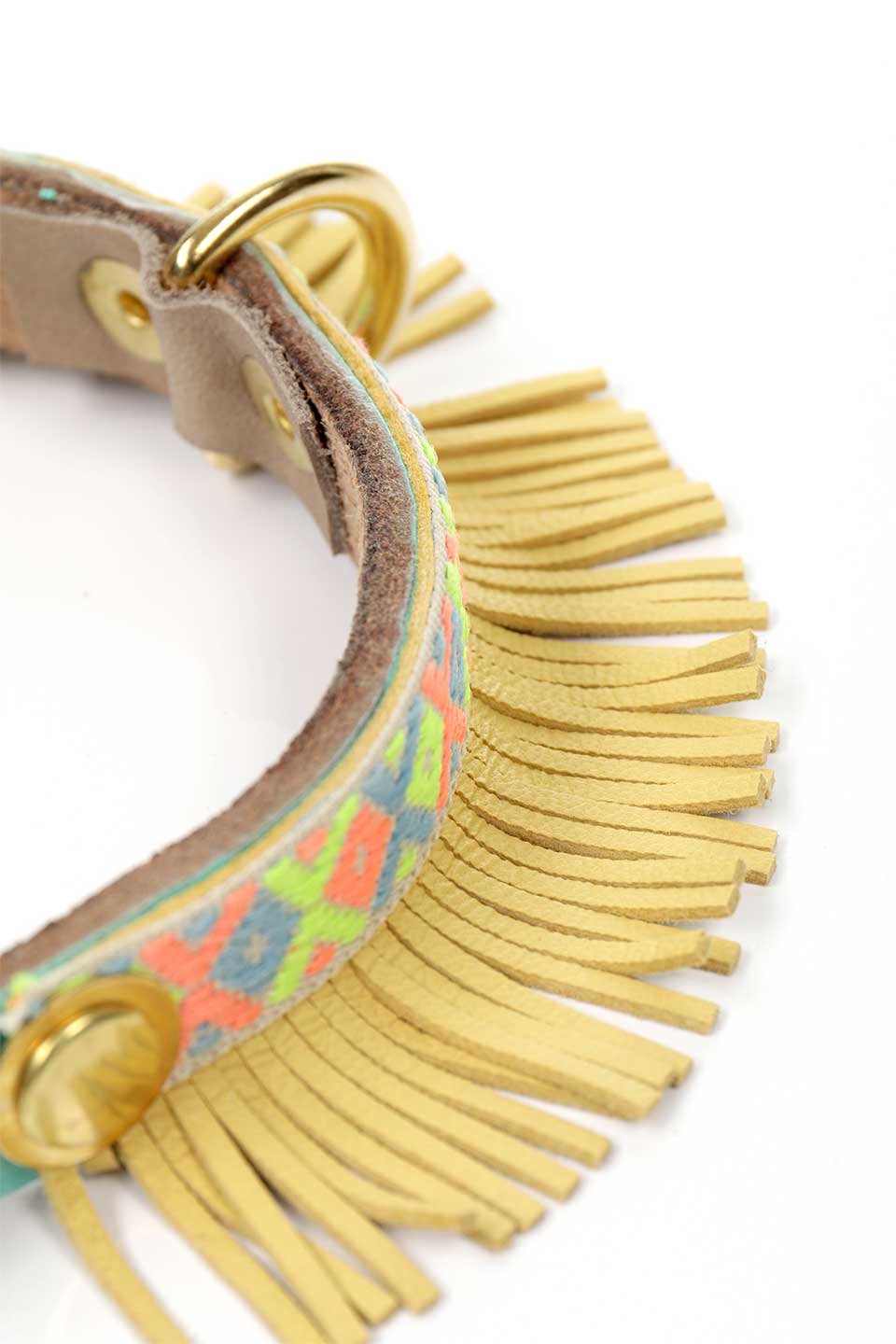 Neon & Yellow Fringe ネオン&イエローフリンジ・本革フリンジドッグカラー / by Lowlands COUTURE