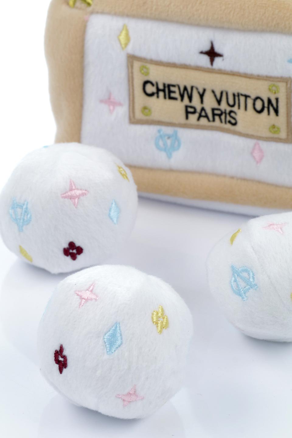 White Chewy Vuiton Interactive Trunk ルイヴィトン・マルチカラートランク・パロディーぬいぐるみ
