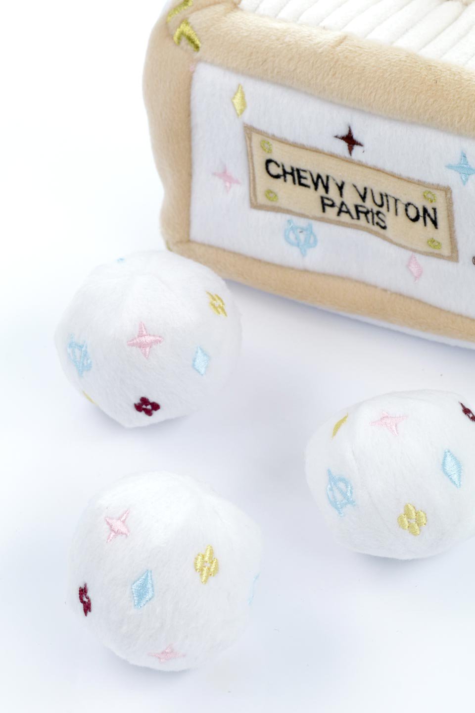 White Chewy Vuiton Interactive Trunk ルイヴィトン・マルチカラートランク・パロディーぬいぐるみ